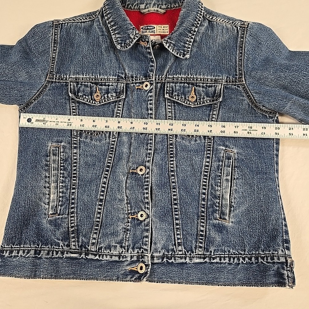 Vintage Old Navy Denim Trucker Jacket Size Medium Fleece Lined Faded Wash Y2K - Picture 9 of 16